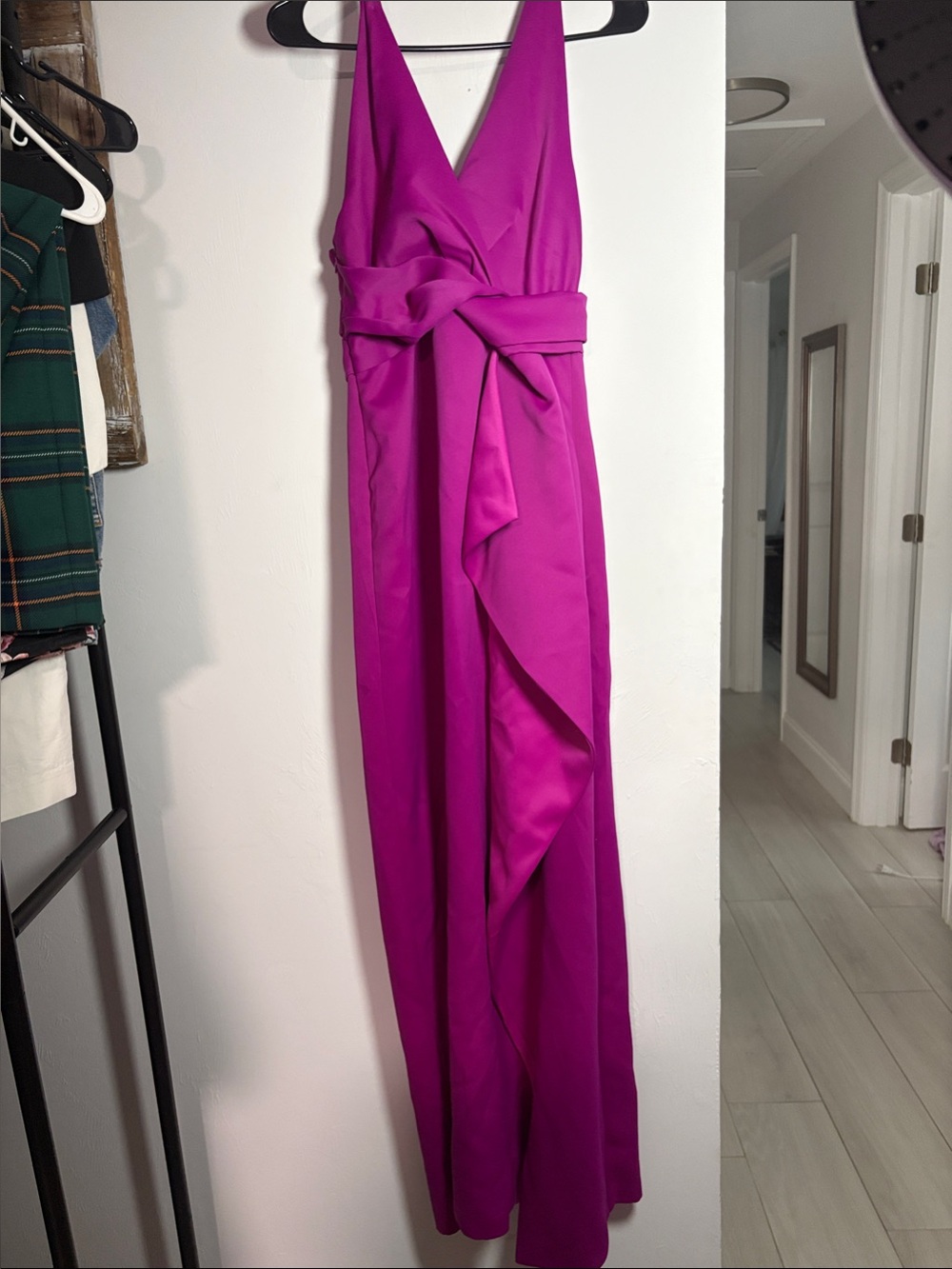 Halston Heritage Fuchsia Maxi Dress with Draped Waist Tie NWT $595